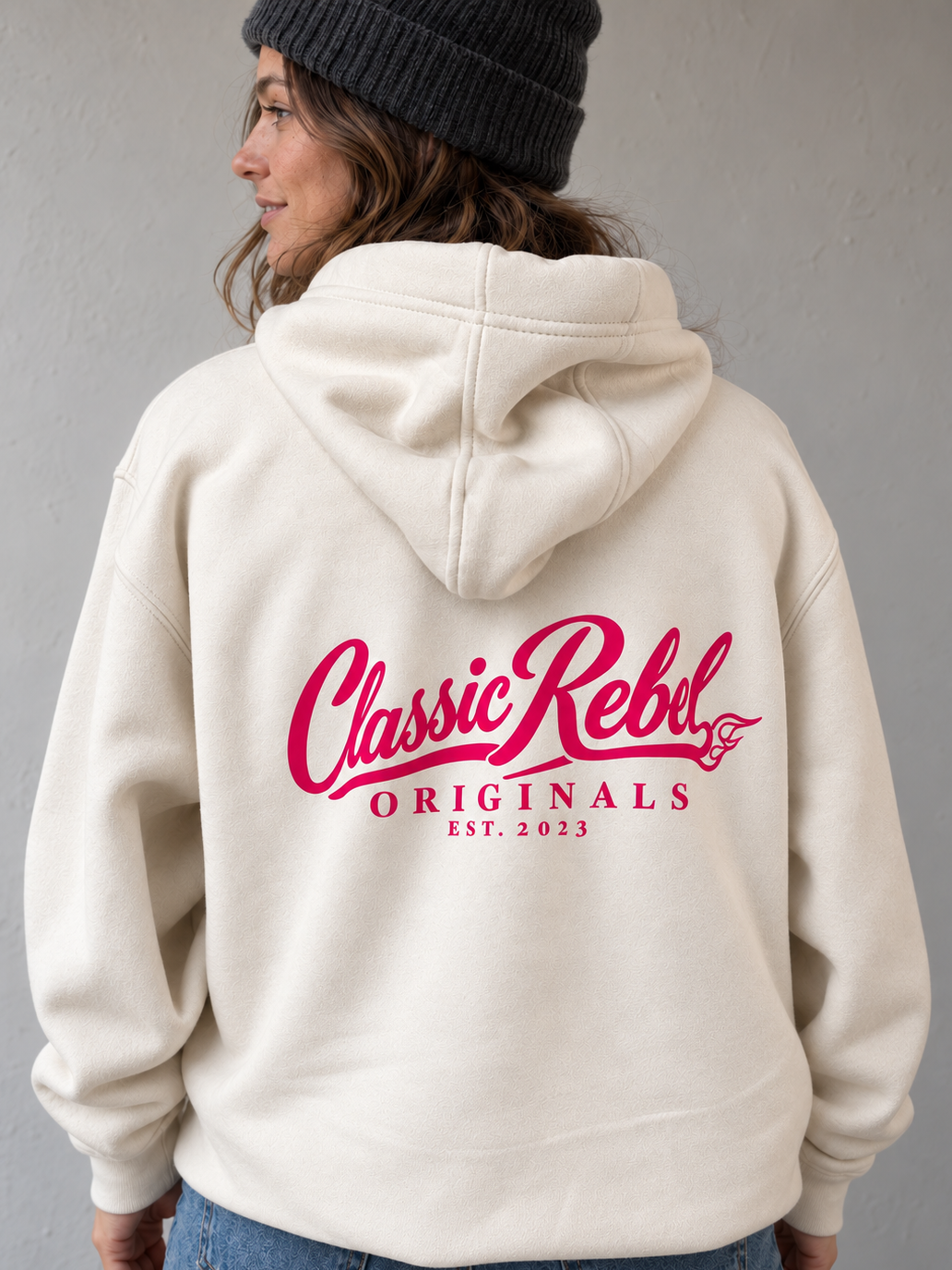 Classic Rebel Originals Hoodie – Ivory / Candy Pink
