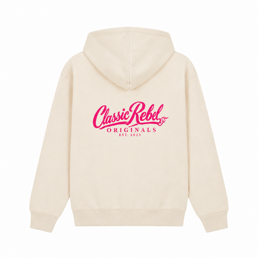 Classic Rebel Originals Hoodie – Ivory / Candy Pink